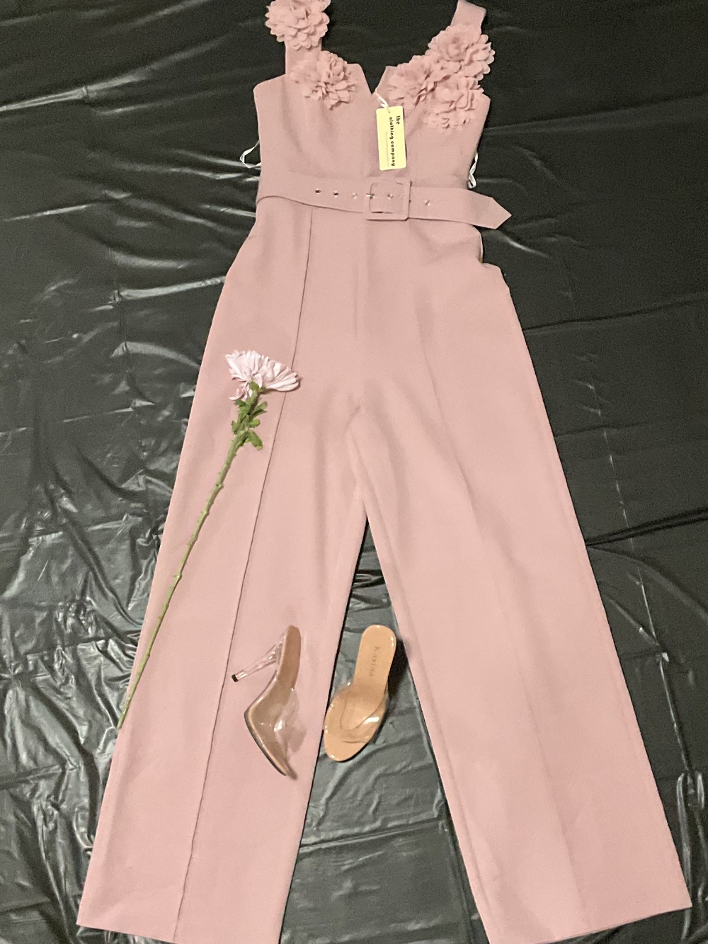 the clothing company Blush Pink Floral-Strap Jumpsuit with Belt